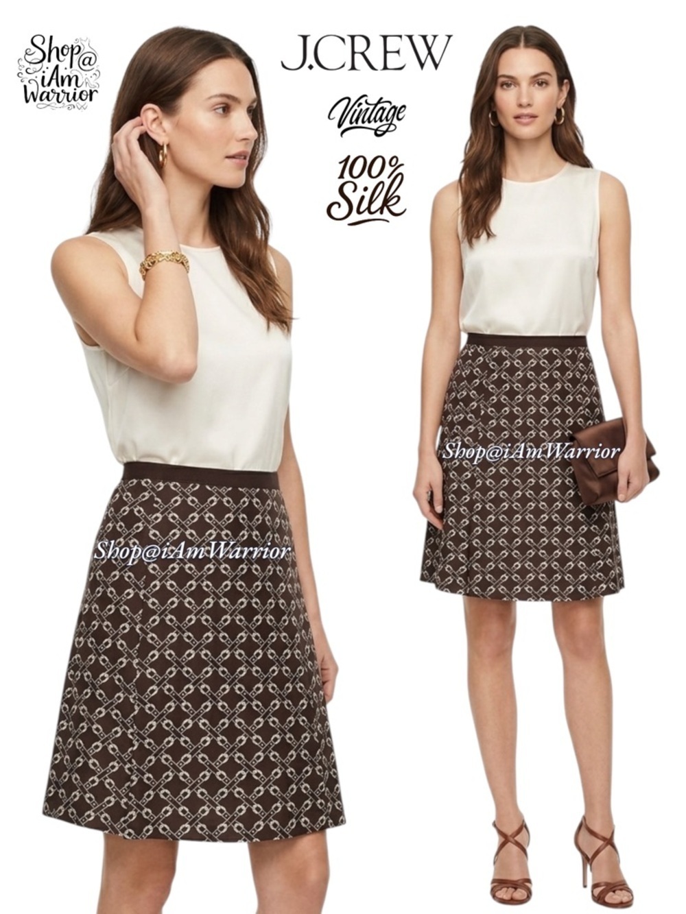 J.Crew RARE Vintage Equestrian Chain-Link Chocolate Silk Skirt *shop@iamwarrior